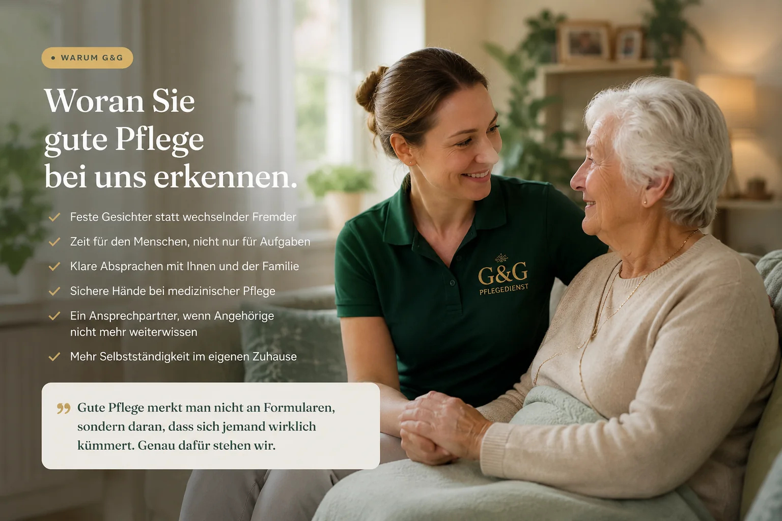 Persönliche und vertrauensvolle Pflege durch den G&G Pflegedienst in Kierspe